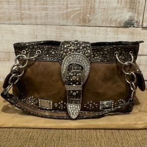 Montana West Women’s Satchel Brown Concealed Handgun Purse Rhinestones Studs